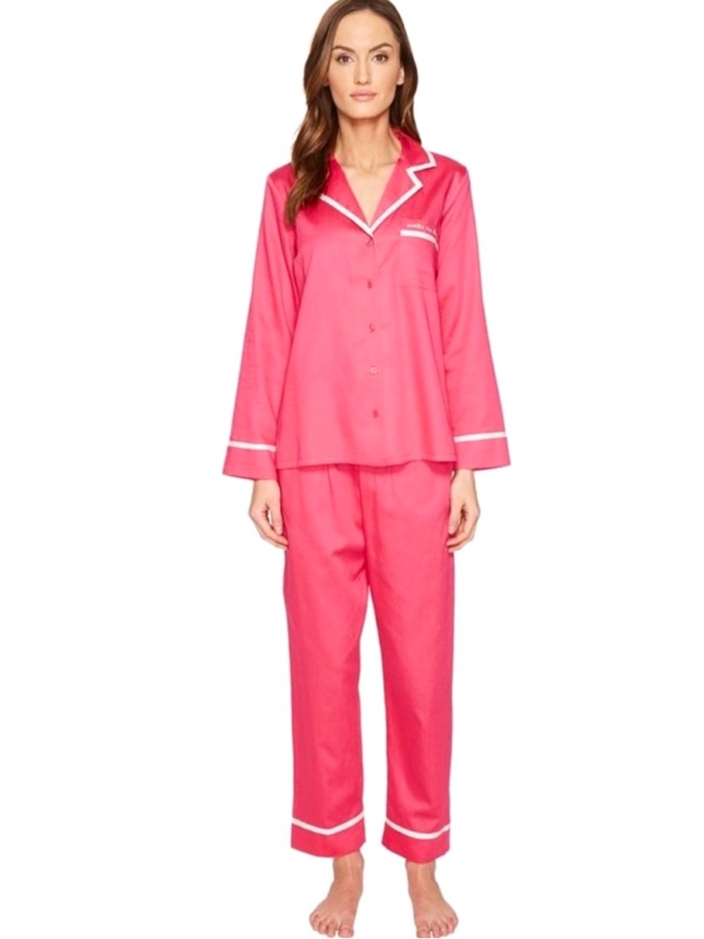 Kate Spade Pink Pajama Set Make Me Blush Embroidered Cotton Sateen Summer PJs S